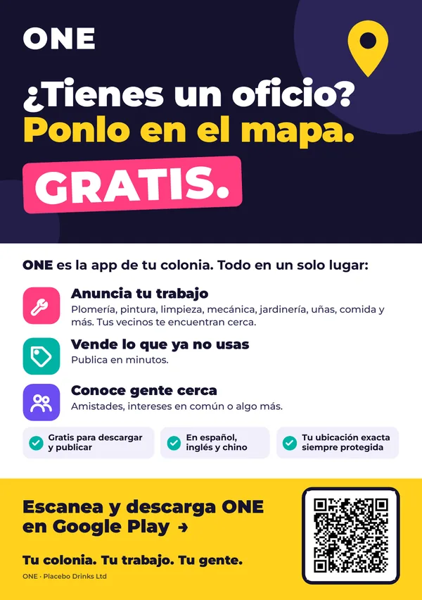Volante de ONE: ¿Tienes un oficio? Ponlo en el mapa. Gratis.